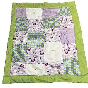 Homemade Crown Castle Lap Baby Quilt Wall Hang Multicolor Squares Cottagecore